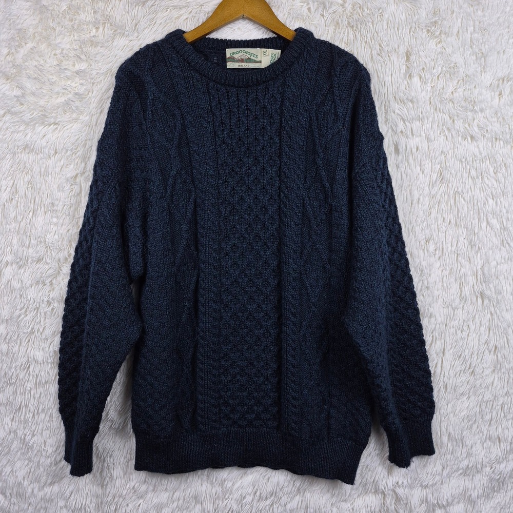 Aran Crafts Ireland Navy Green Wool Cable Knit Sweater Mens XXL Fisherman Grandp